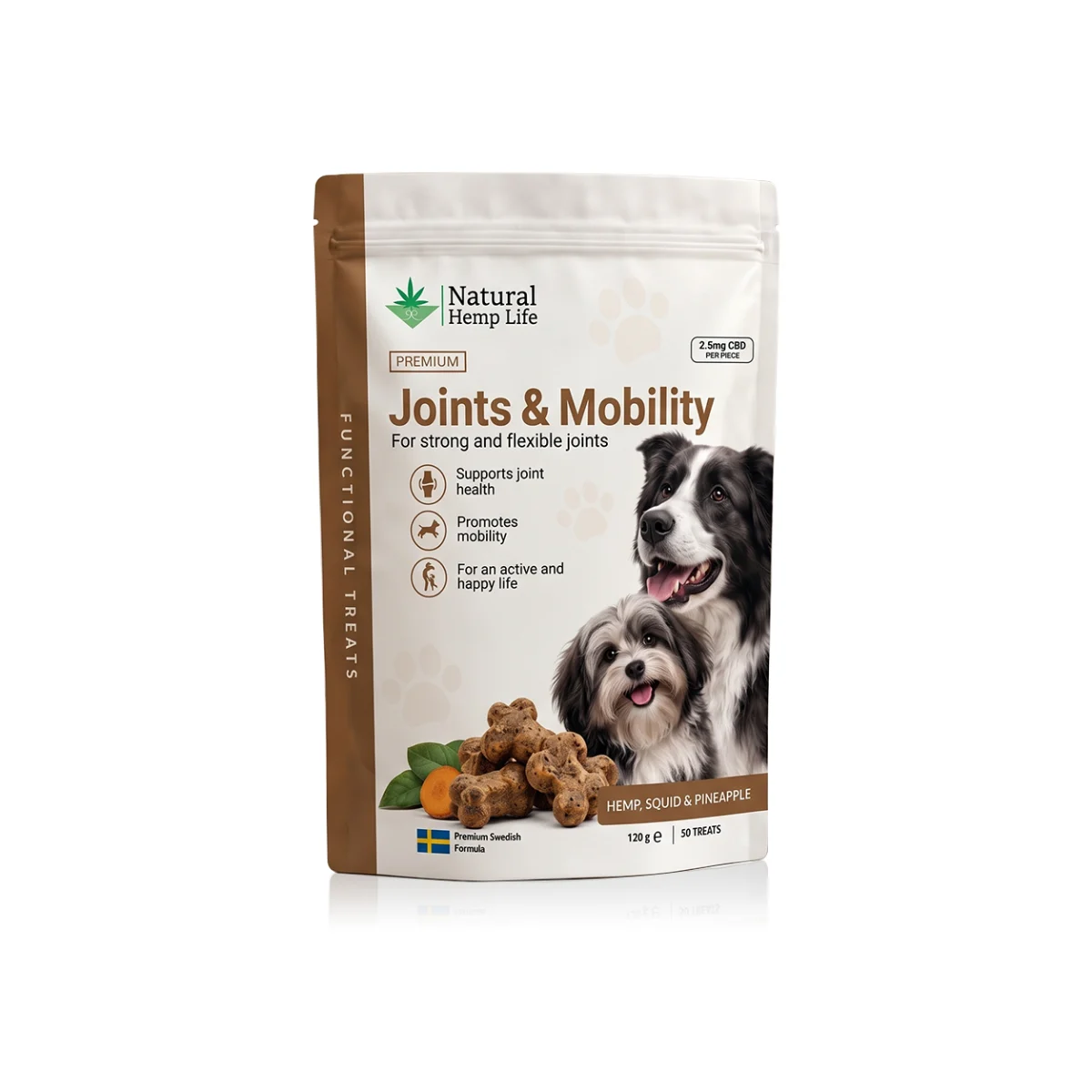 CBD Hundeleckerli Joints & Mobility 125mg von Natural Hemp Life, 50 funktionelle weiche Kauhappen für gesunde Gelenke und gute Beweglichkeit